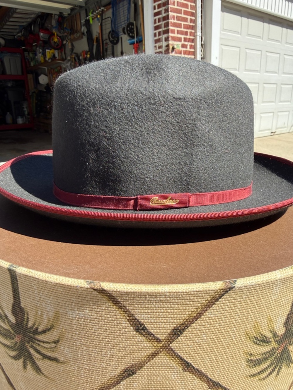 Borsalino Black Wool Felt Fedora with Burgundy Band Traveller Light